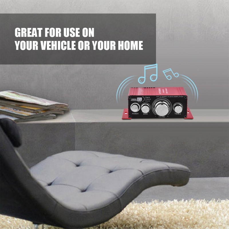 Mini 12V 2 Channel HiFi Stereo Bass Audio Power Amplifier