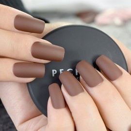 CoolNail Matte Coffee Brown Square Head False Nails Middle-long Full Cover Chocolate Fake Nail Acrylic Nail Tips Finger Art