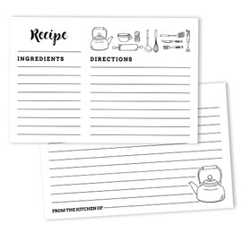 Inkdotpot 4x6 Inch Recipe Cards (Set of 50), Thick Double Sided Premium Card Stock- Modern Style White Recipe Notecards for Weddings- Bridal- Baby Shower - Kitchen Theme