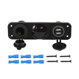 Dual USB Car Charging Socket, Car Boat Charger, 3 Hole Panel, Dual USB Charger, Voltmeter, 12 V Socket, Waterproof Charger for Vehicles