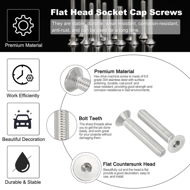 PATIKIL M6 x 35mm Flat Head Socket Cap Screws, 10