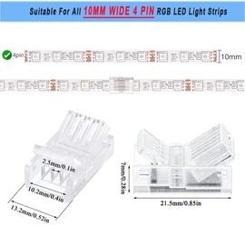 Paquete de 20 conectores de tira de luz LED RGB, 4 pines de 10 mm, 2 tipos de conectores adaptadores LED impermeables transparentes sin soldadura para conector de iluminación de pista sin cables, 5 V,