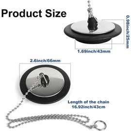 YXL 2Pcs Bath Plug Replacement, Bathroom Sink Plug, Universal Rubber Bath Plug and Chain, Sink Stopper for Bathtub, Kitchen, Shower Drains
