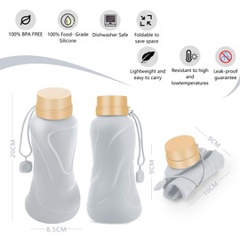 Collapsible Water Bottles 2 Pack,Leak Proof,Reuseable BPA Free Silicone Foldable Water Bottles,Durable Lightweight for Travel Gym Camping Hiking,Compact Size Portable Sports Water Bottle (Black&Grey)