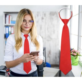 Luckyvestir Womens Tie, Womens Black/Red Tie Pre Tied Zipper Tie for Women School Tie (red clip on), 15.74in*3.15in