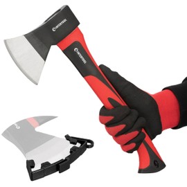 INTERTOOL Hatchet for Chopping Wood and kindling - Small Hand Axe for Camping Firewood - 15” Survival Ax - with Shock-Absorbing Fiberglass Anti-Slip Handle HT-0261