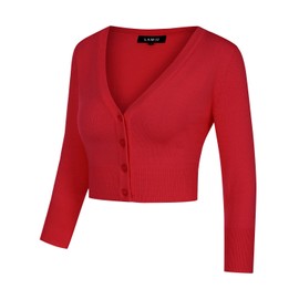 MINTLIMIT Women's Bolero Short Cardigan V-Neck 3/4 Sleeves Festive Cardigan with Button Bolero Shrug, red