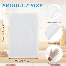 Wanmu 6 Pack Nut Milk Bag, 8 × 12 Inch Nylon Strainer Bags, Reusable Cheese Cloth Bags Fine Mesh Filter, Kitchen Tool for Straining Juice Coffee Yogurt Tea, Juice, Cold Brew (Nylon, 12×8 In)