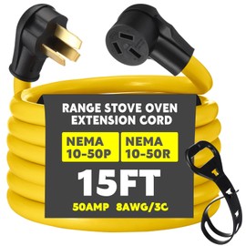 Relaxweex 15ft 10-50 50Amp Extension Cord Compatible with NEMA 10-50 Male Plug to 10-50 Female Receptacle, 50 A 3 Prong Electric Range Oven Stove Extension Power Cord, STW 8 AWG/3C Gauge, 250V, 12500W