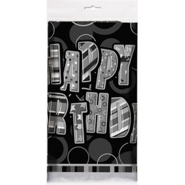 Unique Party 28473 - Glitz Black and Silver Birthday Plastic Tablecloth, 7ft x 4.5ft