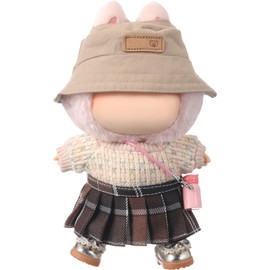 Simgoing 5 Pcs Stylish Set for 17cm Dolls with Fashion Hat ,Water Bottle,Skirt,Shoes and Sweater Outfit Set, Cute Doll Style Accessories Gift(Adorable,Brown)