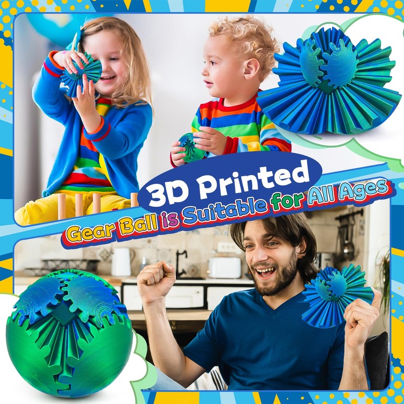 Gear Ball Fidget, 3D Printed Gear Ball Gear Sphere Puzzle