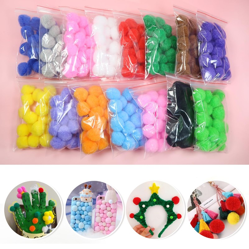 TOAOB 300 Pieces Pompoms 30 mm Colourful Pompom Fluffy Plush