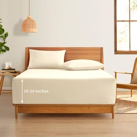 Horbaunal Extra Deep Pocket King Fitted Sheet Only - Fits Up to 24 Inch Mattress - Luxury 1800 Thread Count - Microfiber Cream Fitted Bed Sheet King Size