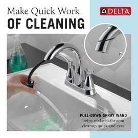 Delta Broadmoor Centerset Chrome Bathroom Faucet with Sprayer, 4 Inch 3 Hole Bathroom Sink Faucet with Pull Out Sprayer, Push-Pop Drain, Chrome 25765LF-PD