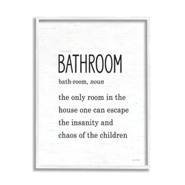 Stupell Industries Bathroom Family Definition Funny Escape Chaos of Children, Designed by Lettered and Lined White Framed Wall Art, 16 x 20, Black