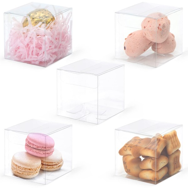 VGOODALL Clear Favour Boxes, 60PCS Plastic Gift Boxes 5cm x 5cm x 5cm Transparent Cube Boxes for Wedding Party Bridal Shower