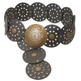 Rumnoke Wide Disc Belt Vintage Hollow Belt for Women Boho PU Leather Belt Black 150CM/59IN