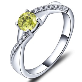 YL Women's Engagement Ring Wedding Ring 925 Sterling Silver with 5 mm 3A Cubic Zirconia Women’s Infinity Ring, Silver, August, Peridot Green