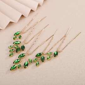 Teyglen 5pcs Simple Crystal Hair Pins Green Rhinestone Wedding Hair Pins Clips Sparkly Crystal Headpiece Party Prom Bridal Hair Accessories for Women Bride Head Jewelry(Green)
