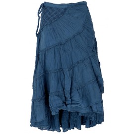 GURU SHOP Wrap Skirt, Crinkle Skirt, Maxi Skirt, Flamenco Skirt, Women, Blue, Cotton, Size 10, blue, 38