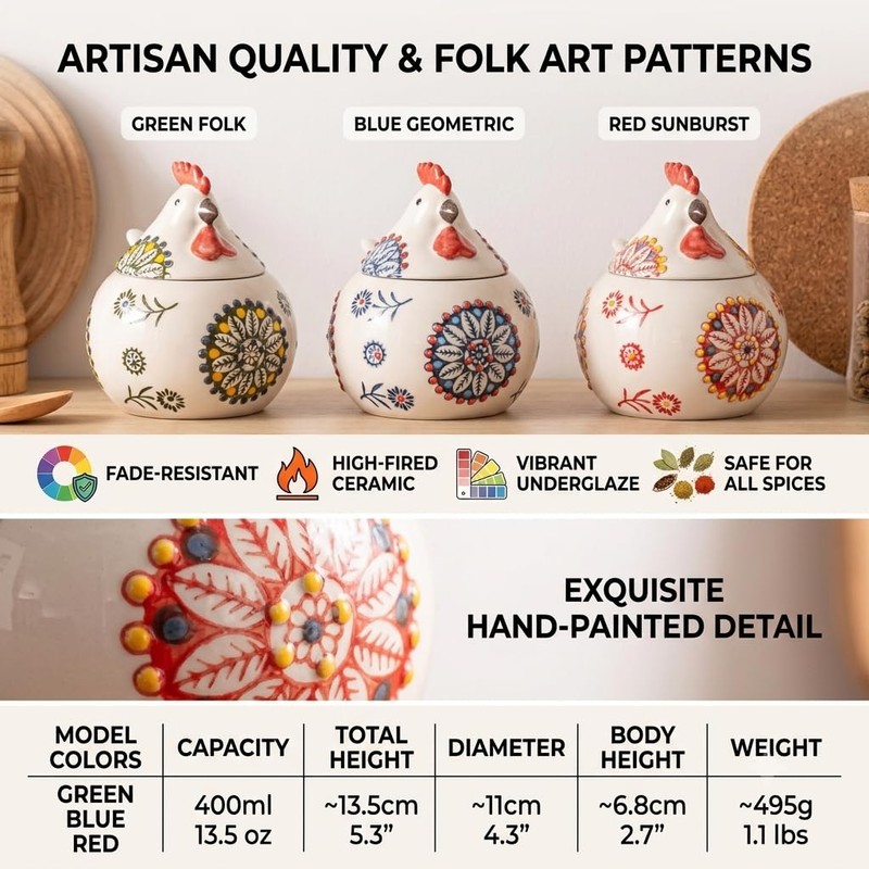 Yaroocvn Ceramic Chicken-Shaped Seasoning Jar, Kitchen Condiment Box with Spoon