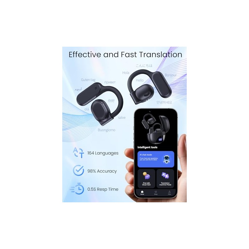 TAGRY AI Translation Earbuds - Real-Time 164 Languages with 80H