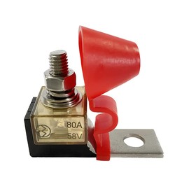 80 Amp MRBF Terminal Fuse Block Kit (Fuse Included) – Single Stud 5/16" (M8) Compact High-Amp Marine Rated Battery Fuse – 58V DC Maximum, IP66 Waterproof (80A)