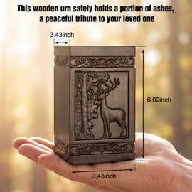 Dletay 6 Inches Urns for Human Ashes Wooden Decorative Cremation Urn for Adult Male Female Deer Memorial Ashes Keepsake Burial Box Funeral