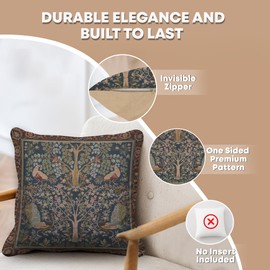 Charlotte Home Furnishings Decorative Pillow Covers for Couch 19x19 in Tapestry Throw Pillow Cover for Living Room Bed Decor Blue Tree French Country Sofa Pillow Covers Soft Cotton Jacquard Woven