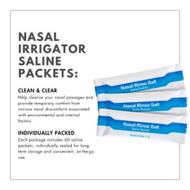 ToiletTree Products Nasal Irrigator Replacement Saline Packets - 60 Pack - Irrigation for Sinus Relief