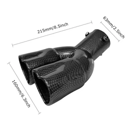 OtpOutopa Dual Exhaust Tip 2.5 inch Inlet, Universal Car Exhaust Pipe Modification Tail Throat Tail Pipe Stainless Steel Muffler Tip, Adjustable Heart Shaped Car Decoration (Curved,Carbon Fiber)