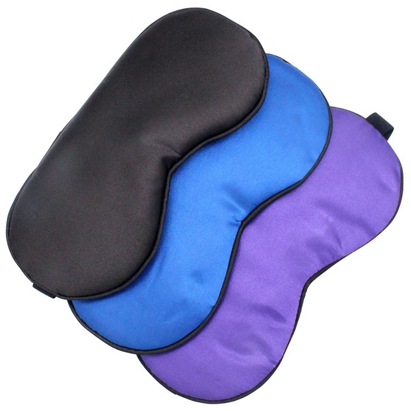Ranvi Adjustable Silk Sleep Eye Mask for Travel, 2 Pieces, Black, Purple, Blue
