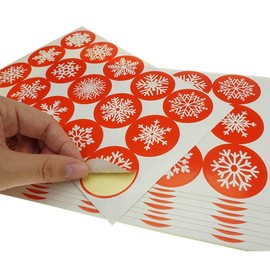 Grenerics 450 Pieces 1.5 Inch Round Circle Red Snowflakes Label Christmas Stickers Candy Cookie Bag Envelope Bag Seals Decorations Party Supplies by Baryuefull