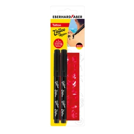 Eberhard Faber 559597 Tattoo Pen Set with 2 Markers and 4 Stencils, Black Font Colour, in Case, Washable, Dermatologically Tested, for Creative, Temporary Skin Design