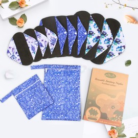 Viedouce washable panty liners, super absorbent bamboo sanitary towel, reusable pads, sanitary pads with 2 waterproof storage bags