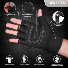 MAVIKS Gym Gloves for Men & Women | Anti-slip Weight Lifting Gloves | Extra Grip & Full Palm Protection | Best for Cross Fit Training, Workout, Weightlifting, Powerlifting, Pull Ups, Calisthenics (M)