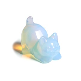 CrystalTears Opalite Crystal Cat Figurine Carved Healing Crystals Gemstones Cat Animal Statue Cute Cat Ornament for Home Desk Decor Good Luck Cat Gifts for Women Men Christmas 1.6”