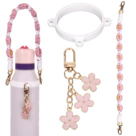 lasuroa Water Bottle Handle Charm Strap, Handle Strap and Charm Set for Owala Keychain Carrying Chain Cup Sleeve Included Compatible with Owala 24/32/40oz Water Bottle Decorations (Pink)