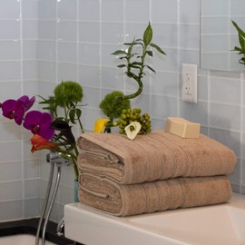 MOSOBAM 700 GSM Hotel Luxury Bamboo-Cotton, Bath Towel Sheets 35X70, Light Taupe, Set of 2, Quick Dry, Soft Spa-Like Turkish Bathroom Sets, Oversized Extra Large Body Sheet Towels, Prime Clearance