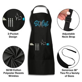 Rhinestone Hair Stylist Salon Apron for Women, Hairdressers, Barbers, Haircutting, Black with 3 Pockets, Black, OSFA