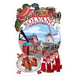 Die Cut Sticker Solvang, California, Montage, Contour Vinyl Sticker 1 to 3 inches (Waterproof Decal for Cars, Water Bottles, Laptops, Coolers), Small
