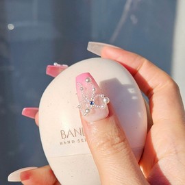 Pearl Ribbon Handmade Nail Tips - Long Square / 진주 리본 수제네일팁 - 롱스퀘어
