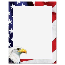 American Eagle Patriotic Letter Papers - Set of 25, American Flag stationery papers, 8 1/2" x 11", compatible computer paper, Patriotic Letterhead, 4th of July flyers, Veterans Day, Memorial Day