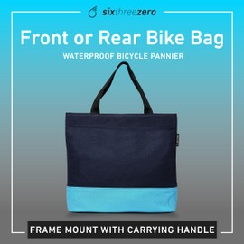 sixthreezero Bike Bag for Front or Rear Rack, Waterproof Universal Bicycle Pannier, Frame Mount Cargo Storage Bags, Carrying Handle, Navy w/Aqua