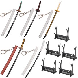 10 Pieces (5 Swords and 5 Sword Holders)Mini Katana Samurai Sword Game Series Sword Party Supplies Gift Keychain for Anime Fans or Spinning Pen Decompression.be applicable Mode Action Figure