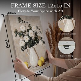 Voxitura Vintage Floral Lemon Farmhouse Wall Art Canvas, Rustic Flower Wall Decor Living Dining Room, Antique Still Life Paintings Pictures Prints Framed Decorations for Bedroom Kitchen 12x15in