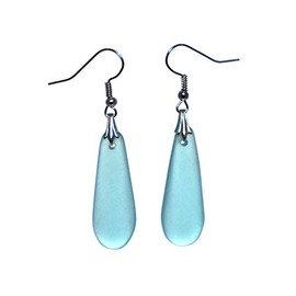 Glassoholics Gin Teardrop Dangle Earrings - Made from Recycled Bombay Sapphire Bottle - Sea Glass Finish