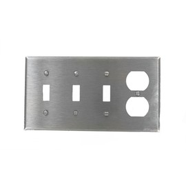 Leviton 4-Gang Toggle/Duplex Device Combination Wallplate, Standard Size, Magnetic Stainless Steel, 84043