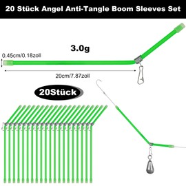 Annyswit Pack of 20 Anti-Tangle Fishing Boom Tube with Swivel, Fishing Set, Spacer Tube with Swivel, Curved for Carp Fishing, Separate Main & Side Lines Prevent Tangling (Green)